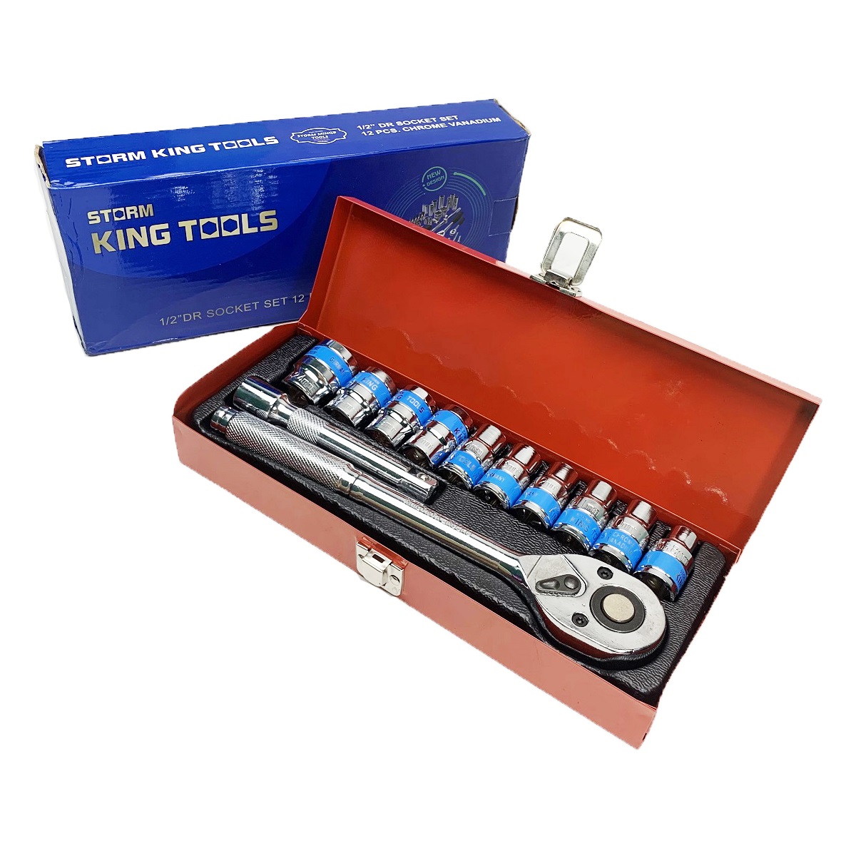 Bộ tuýp 12 chi tiết 1/2inch đầu khẩu 8-24mm, cần siết tự động, típ nối 1/2inch, công tắc đảo chiều