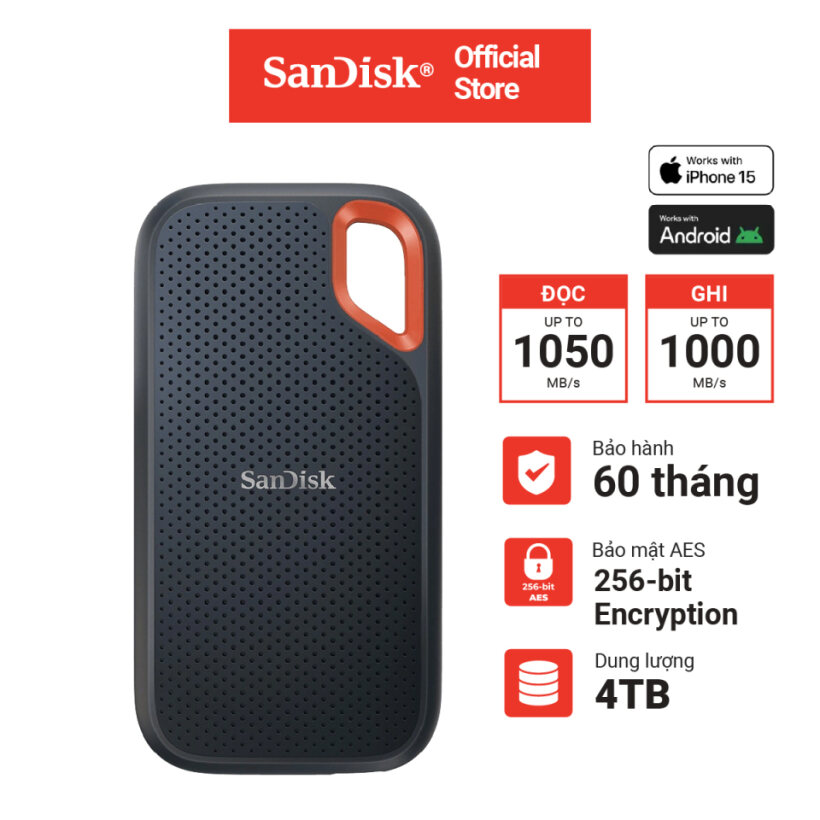 Ổ cứng di động External SSD Sandisk Extreme V2 E61 4TB USB 3.2 Gen 2 SDSSDE61-4T00-G25