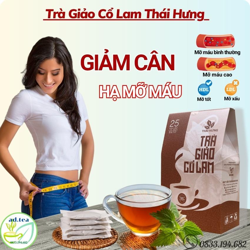 Trà Giảo Cổ Lam Thái Hưng giảm cân hạ mỡ máu hộp 25 Túi Lọc 125g, trà túi lọc thảo dược tốt cho người bị huyết áp tim mạch
