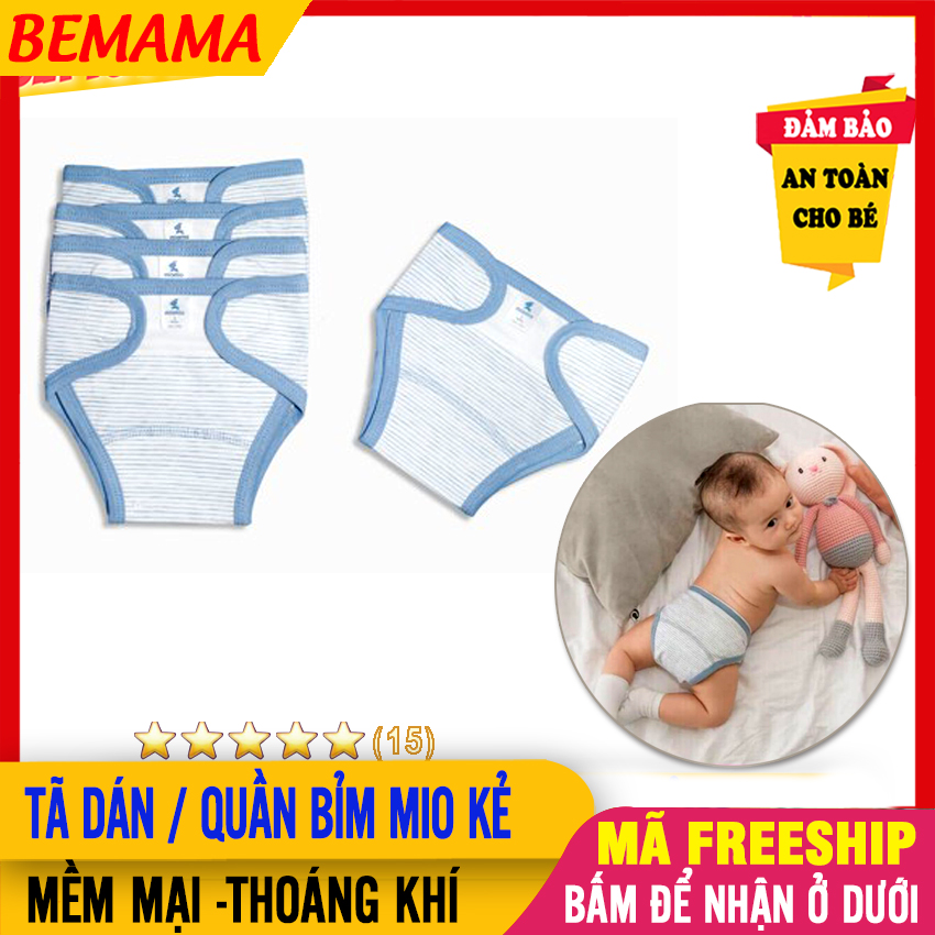 Tã Dán Sơ Sinh/ Tả Quần Đóng Bỉm Dán Kẻ Màu MIO MIO Vải Cotton 100% Mềm Mại, Co Giãn, Chống Hăm Tã, Giặt Được Bằng Máy Giặt - Tả Dán Mio Kẻ  - BEMAMA