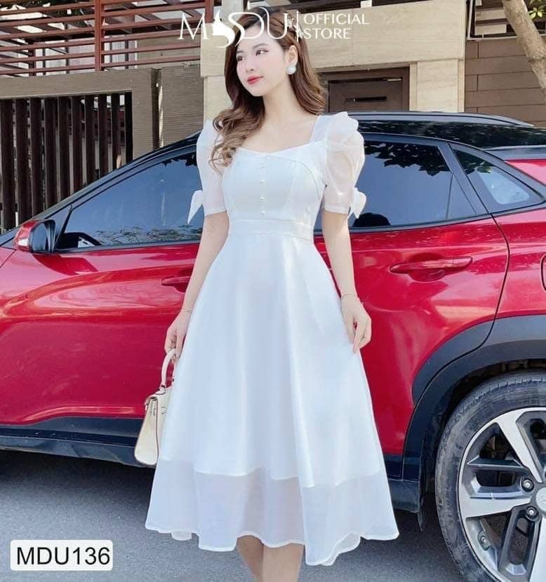 [Hoàn tiền 20%] [Mẫu Mới]Đầm nữ kiểu dáng tay nơ phối voan 2 lớp dự tiệc sang trọng quý phái thời trang HARI