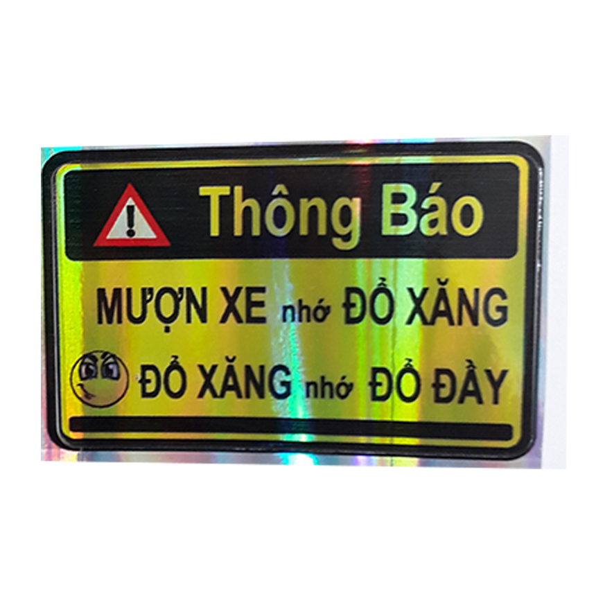 Tem Mượn xe nhớ đổ xăng màu vàng óng 7 màu ( Giá cho 1 hình) tem decal dán xe máy xmen, ô tô, dán balo, bàn học, đồ vật