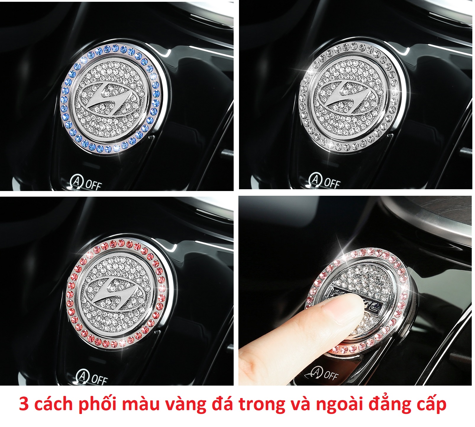 Vòng trang trí đính đá nút khởi động start stop logo hãng xe diamond ring nhiều màu sang trọng