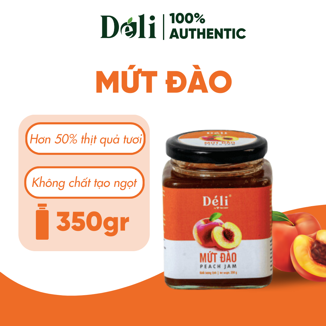 Mứt đào Déli - 350ml - thịt quả tự nhiên, chuyên dùng pha chế trà trái cây, sinh tố