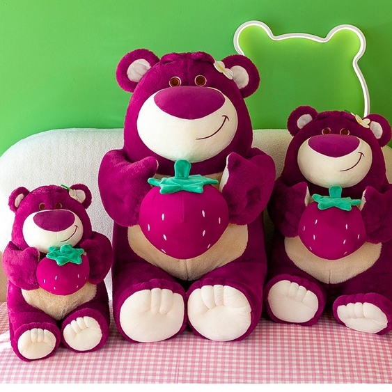 Giao hảo tốc 2h tại HCM - Gấu bông gấu Lotso ôm trái dâu dễ thương, Gấu dâu ôm trái dâu màu hồng đậm và mèo hoàng thượng 65cm