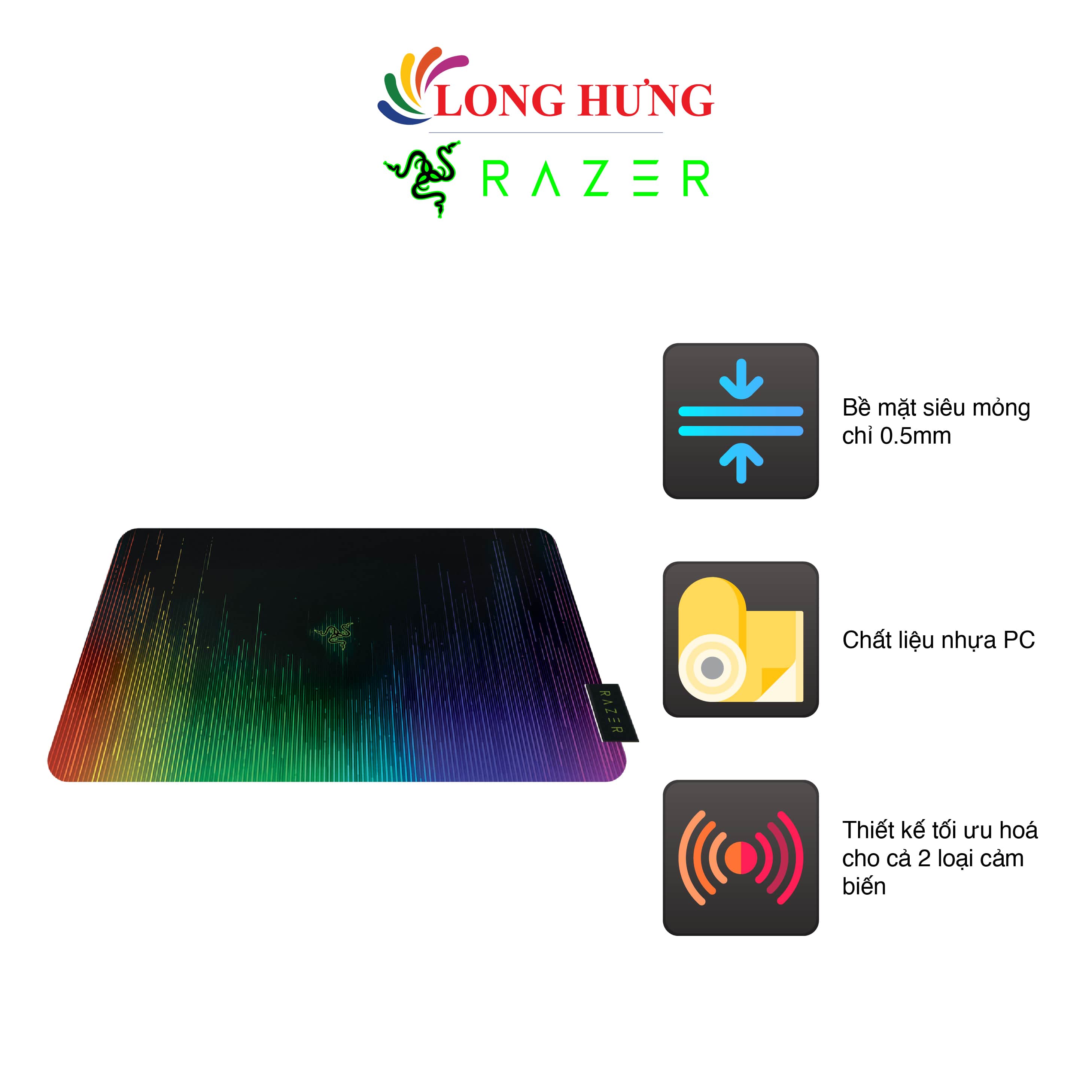 Miếng lót chuột Razer Sphex V2 Ultra-Thin Gaming Mat - Hàng chính hãng - Chất liệu polycarbonate siêu bền, mỏng, nhẹ