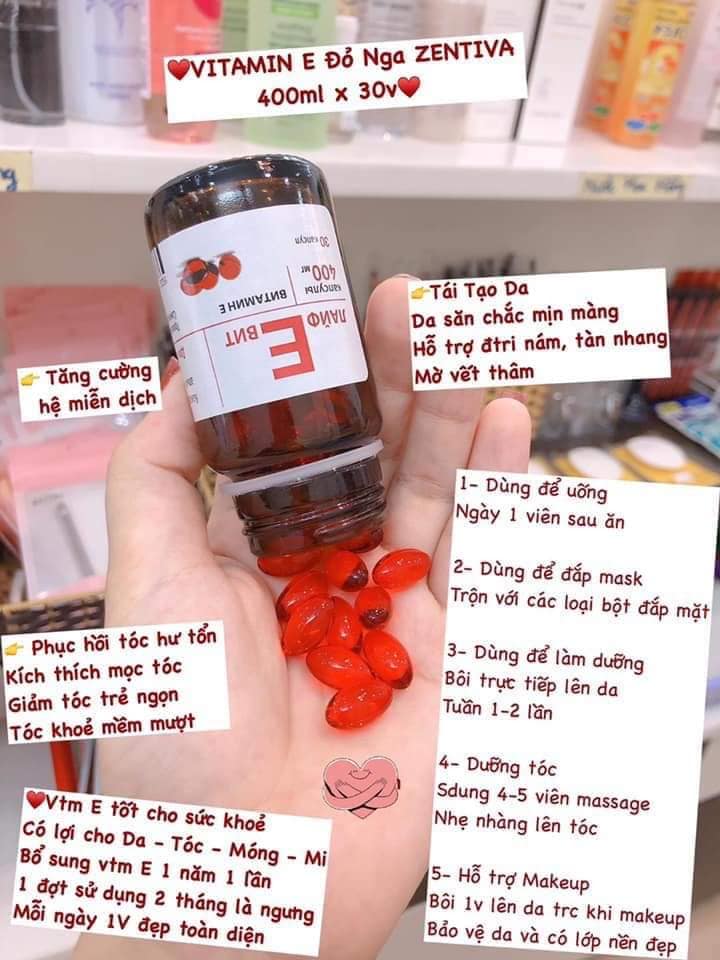 Vitamin E đỏ Nga chuẩn, hộp 30 viên, hàm lượng 270mg,