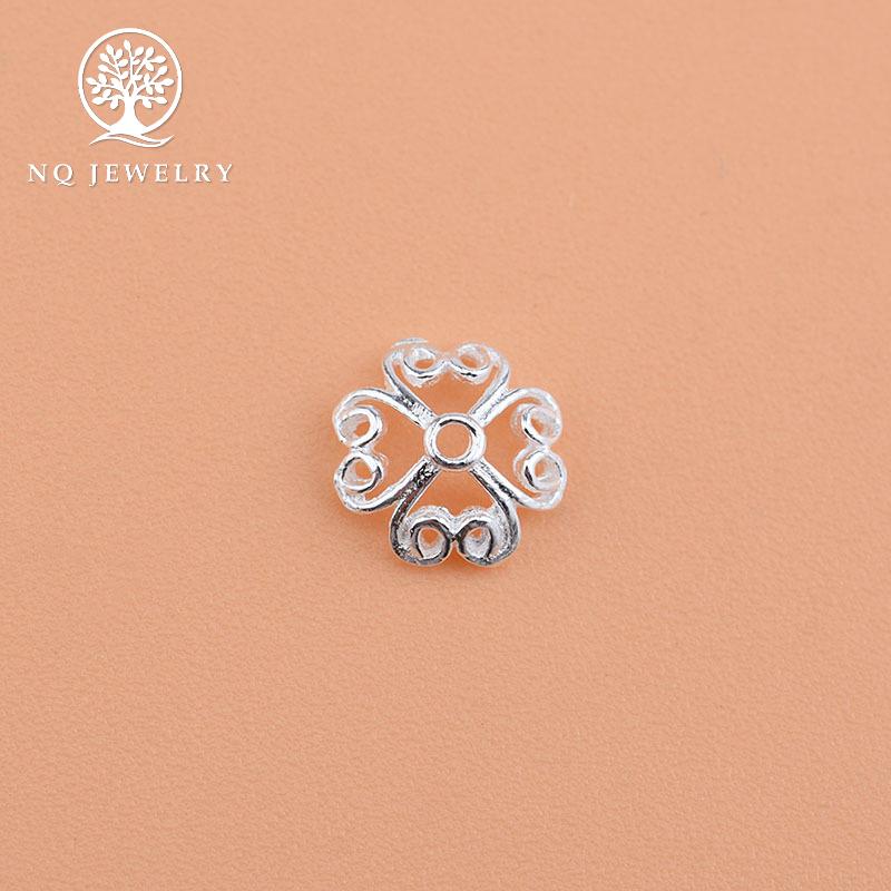 Combo 2 chụp hạt bọc hạt họa tiết hoa văn bạc 6mm - NQ Jewelry