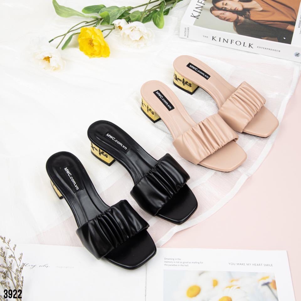 Guốc cao gót,Guốc nhăn nữ đế vuông 5cm viền chữ ký cực đẹp