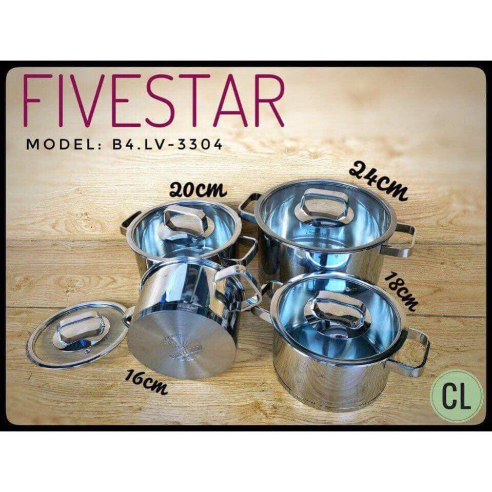 Bộ 4 nồi inox fivestar 3 đáy b4-lv-3304-inox 304