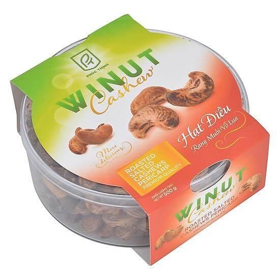 Hạt điều rang muối nguyên hạt còn vỏ lụa 500g - Phúc Thịnh