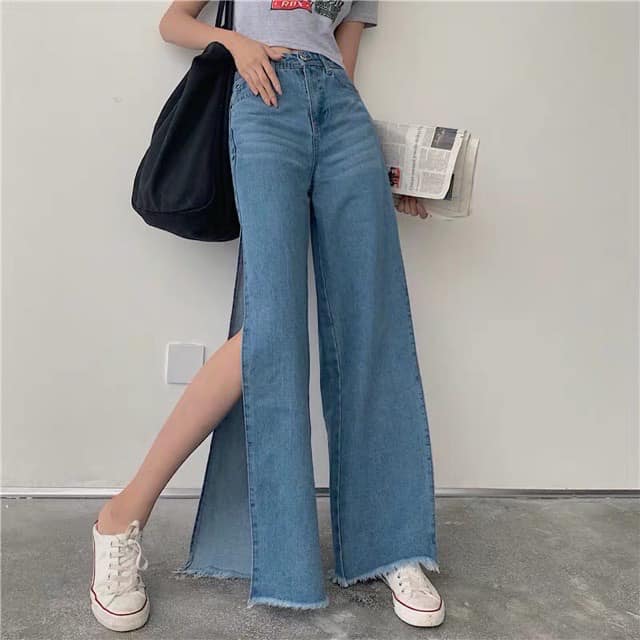 ( ẢNH THẬT) QUẦN BAGGY JEAN, BÒ ỐNG RỘNG CẠP CAO XẺ DÀI KIỂU MỚI THỜI TRANG HÀN QUỐC, AMELIA