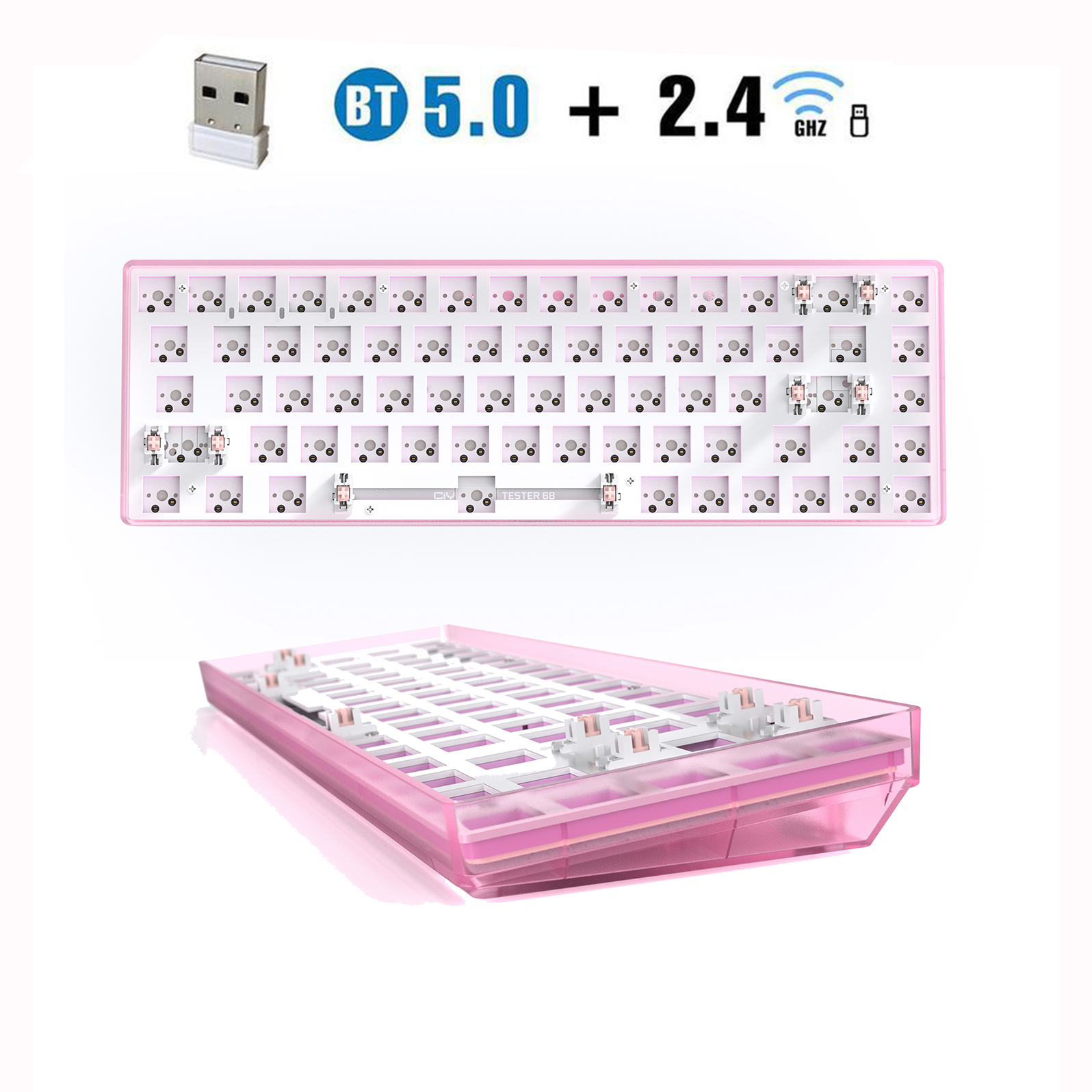 Ciy tester68 hot swap mechanical keyboard kit 35 pins hot swap shaft base axis 2.4g bluetooth wireless girl gaming keyboard