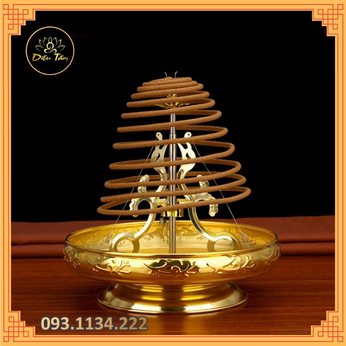 Khay cắm hương vòng - đĩa cắm nhang vòng rồng vàng đồ thờ cúng