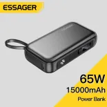 Essager 15000mAh 65w powerbank with cable two-way fast charging supports samsung 45w IP 29w fast charging powerbank compatible with PD3.0, PPS QC 4.0