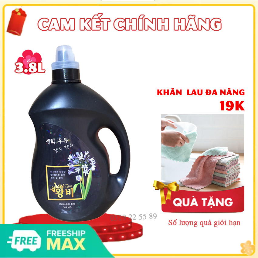 [QUEEN MÀU ĐEN] Nước Giặt Quần Áo Nữ Hoàng Queen 3.8L- Tẩy nhanh vết bẩn, Mềm Vải, Thơm Lâu, Không Kích Ứng Da Kể Cả Da Em Bé
