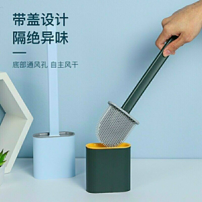 Cây bàn chải chổi cọ chà rửa vệ sinh bồn cầu toilet brush bằng silicon kèm hộp đựng dán tường