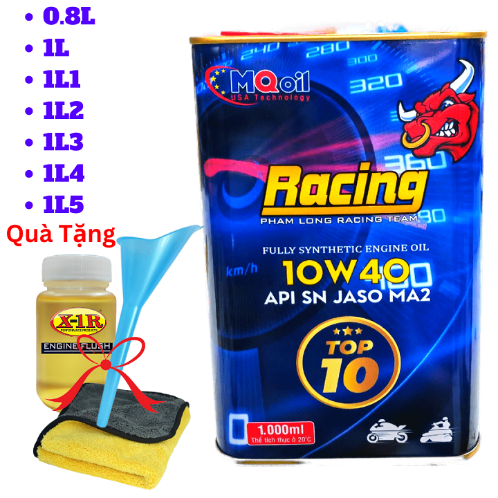 Nhớt phạm long racing 10w40 full 100% tổng hợp api sn jaso ma2 tặng quà 3 món