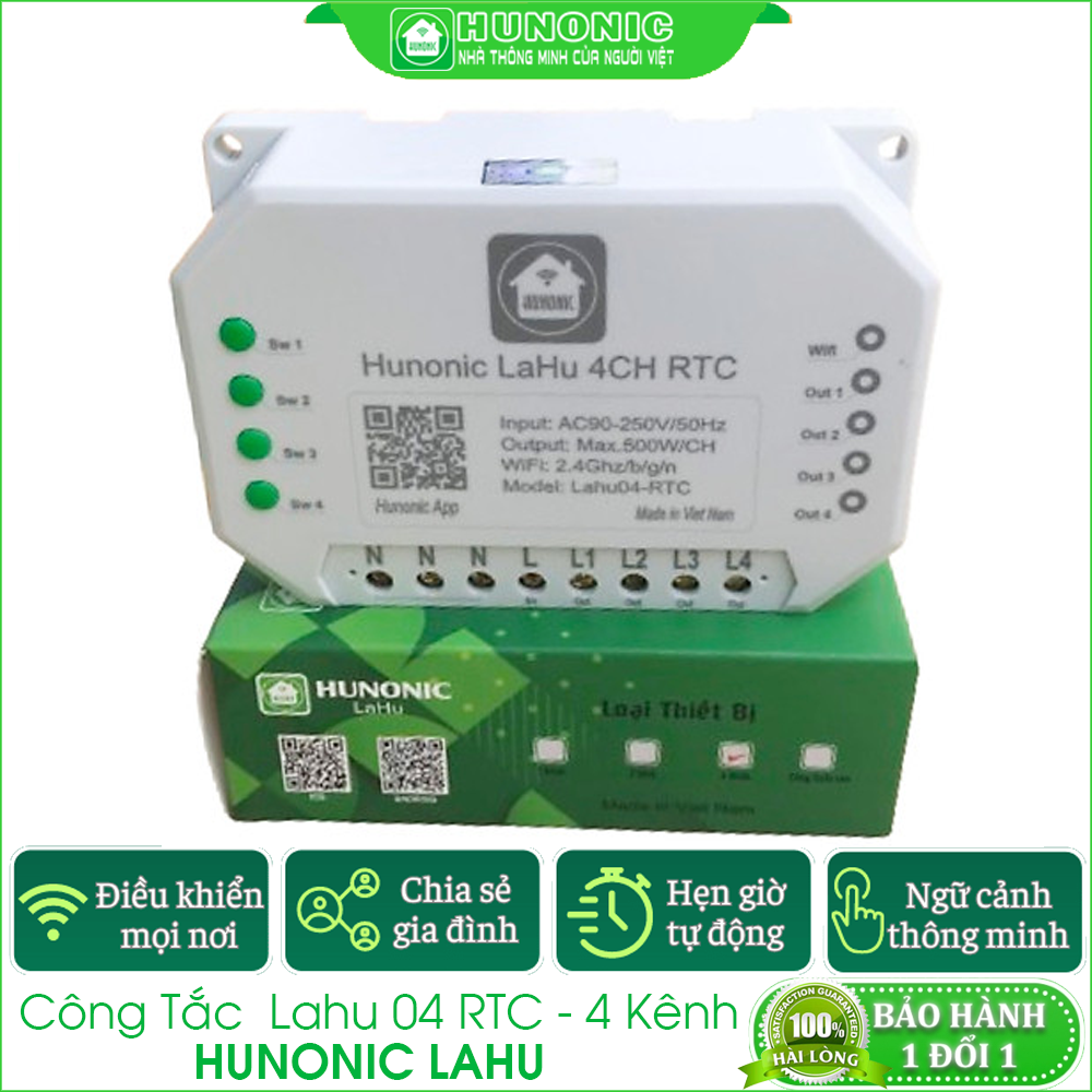 Công Tắc Thông Minh Lahu 04 RTC Tích Hợp IC Thời Gian Thực, Điều Khiển Từ Xa Qua Điện Thoại, Hẹn Giờ Tự Động