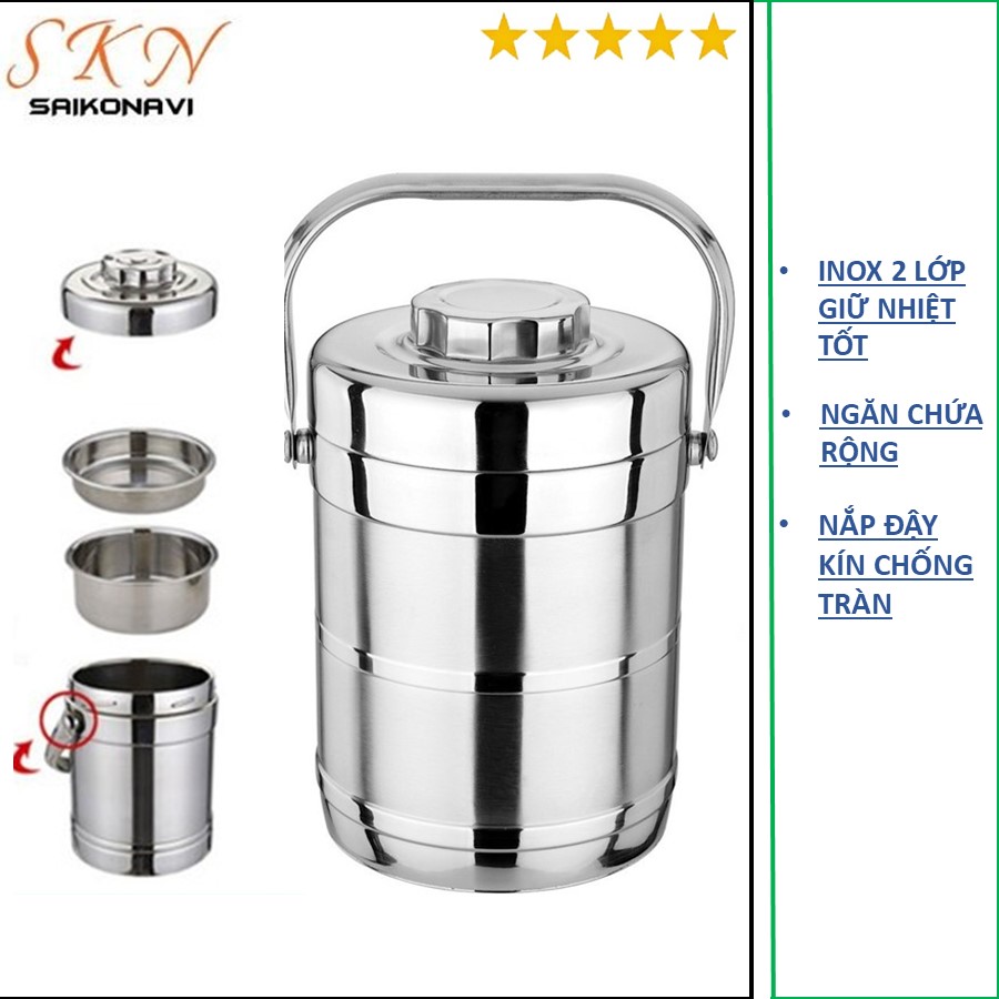 Cặp lồng inox cao cấp 1,4 lít giữ nhiệt tốt - cặp lồng giữ nhiệt 3 tầng