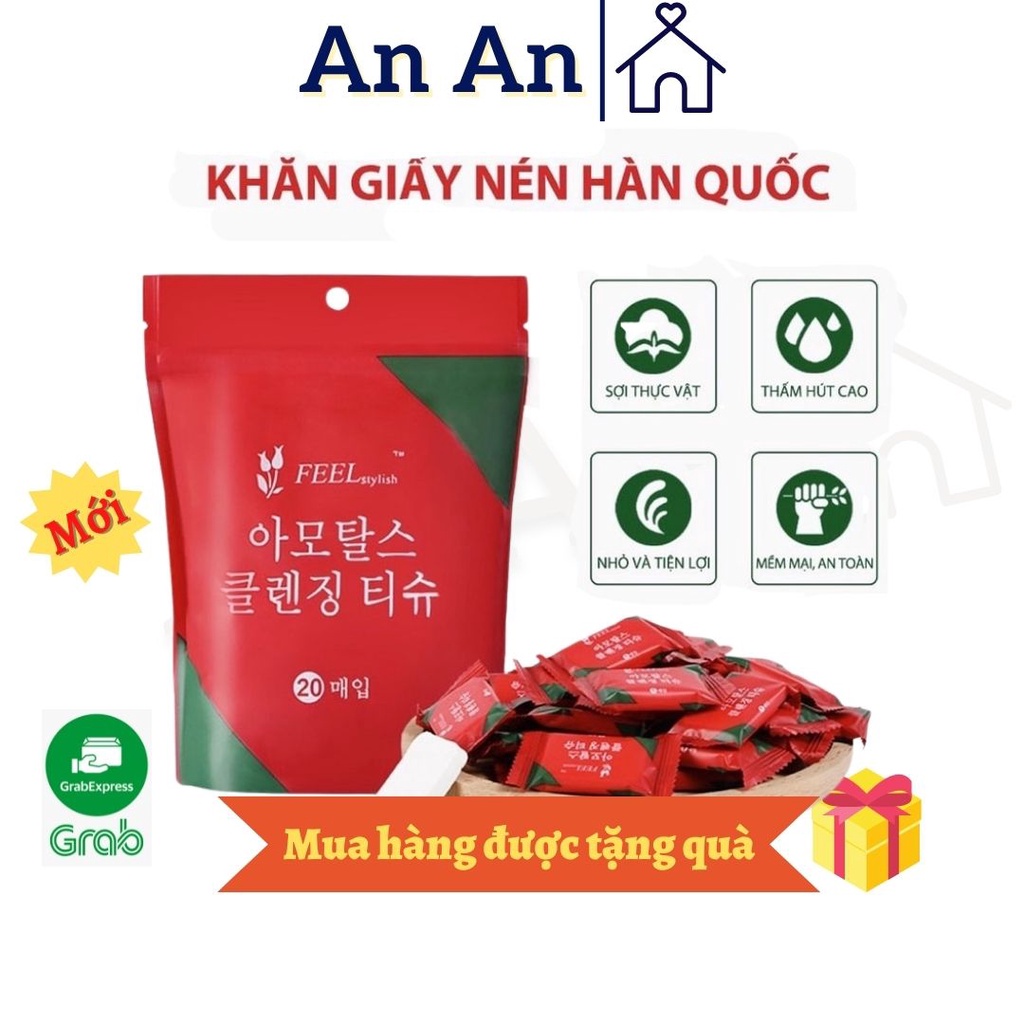 Gói 20 Khăn Giấy Nén Đa Năng Hàn Quốc Siêu Thấm Hút Khăn Lau Mặt Dùng 1 Lần Bông Cotton Tự Nhiên - An An