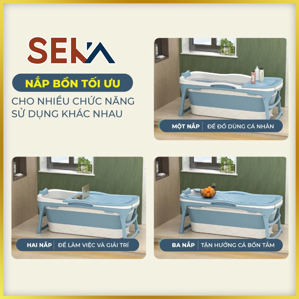 Bồn Tắm Gấp Gọn Người Lớn SEKA Cao Cấp Có Nắp Dùng Cho Cả Gia Đình - Bồn Tắm Thông Minh Size Lớn Xông Hơi Thư Giãn Chất Liệu Nhựa PP Và Hạt Nhựa TPE, Tiện Dụng Cho Việc Gấp Gọn