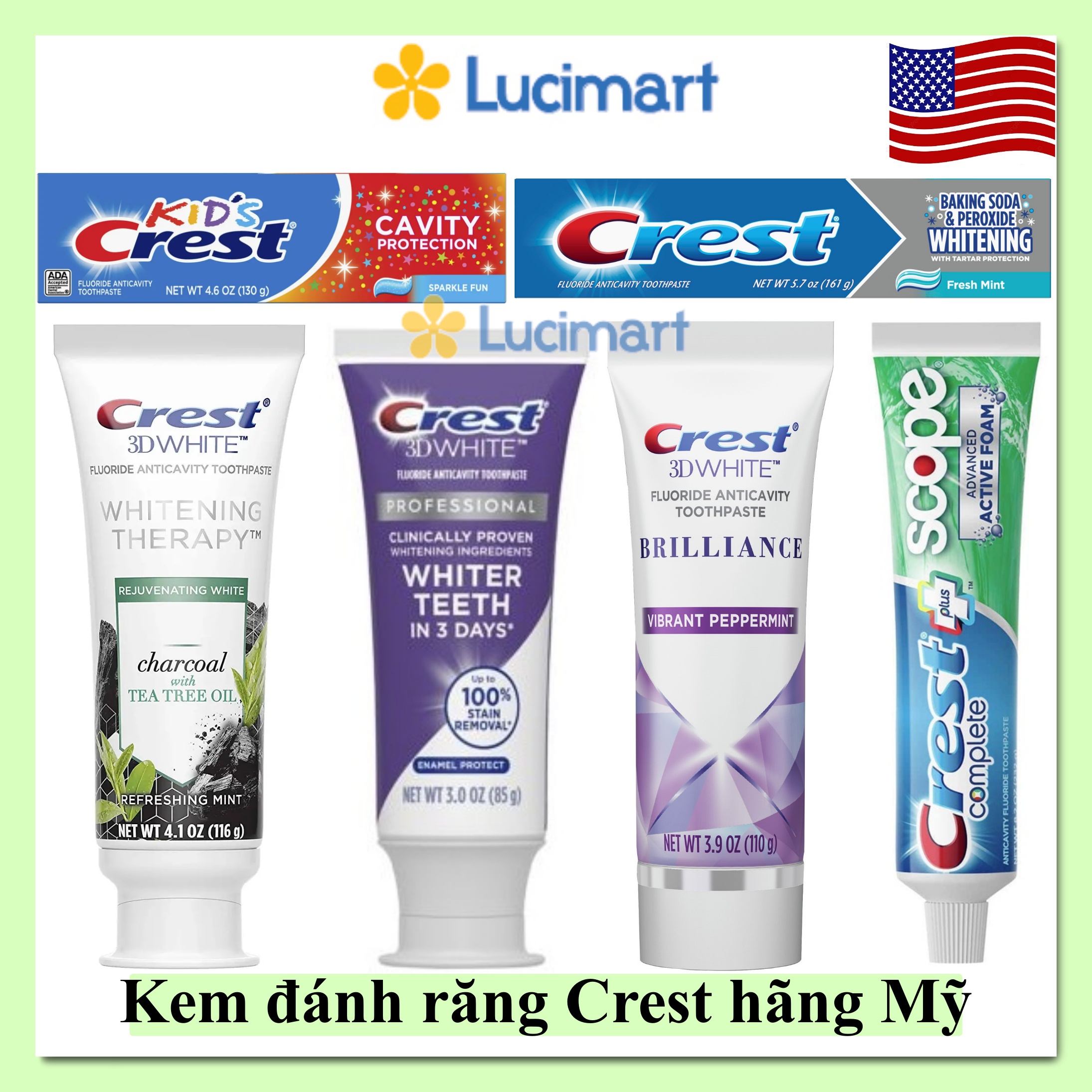 Kem đánh răng Crest của Mỹ các loại [Hàng Mỹ]