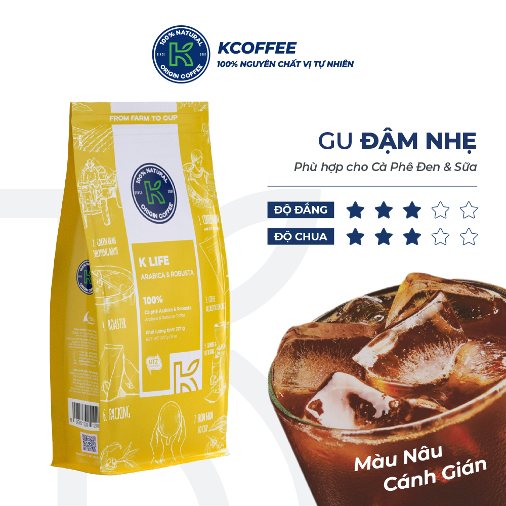 Combo 2 túi cà phê rang xay xuất khẩu k life thương hiệu k coffee