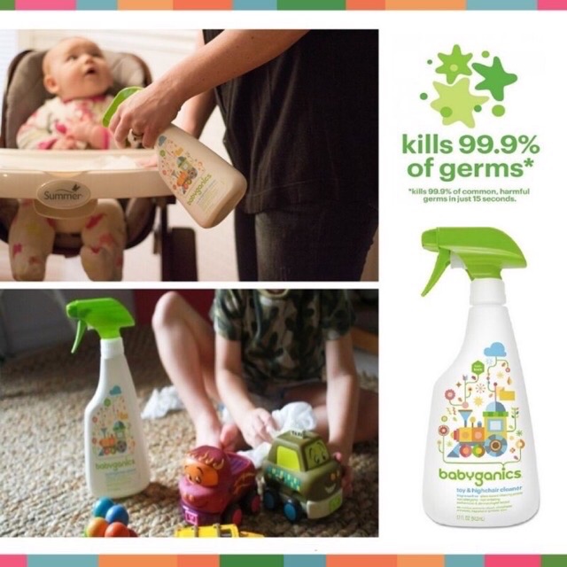 Xịt Diệt Khuẩn Đồ Chơi Babyganics và Ghế Ăn Cho Bé