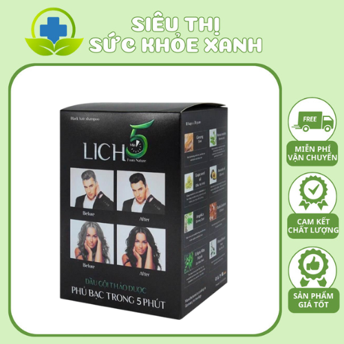 Dầu gội lich5 - thảo dược đen tóc cocayhoala làm đen tóc trong 5 phút - 20 gói/hộp