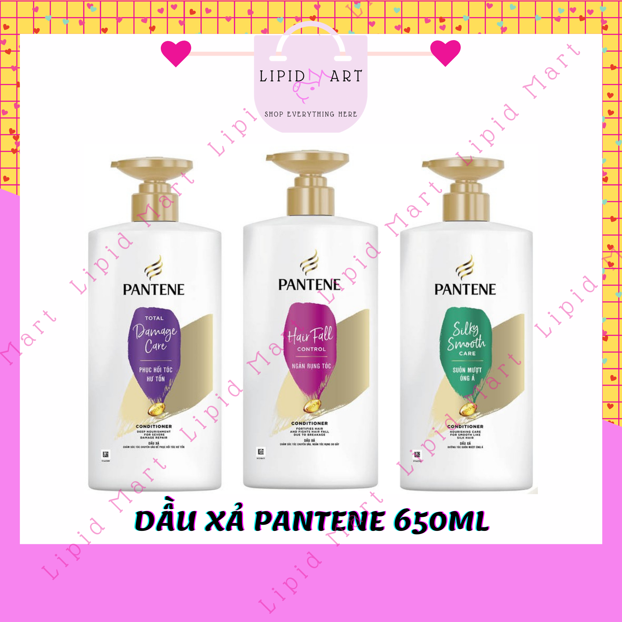 Dầu xả pantene chai 650ml ngăn rụng tóc/ mượt mà óng ả/ phục hồi hư tổn