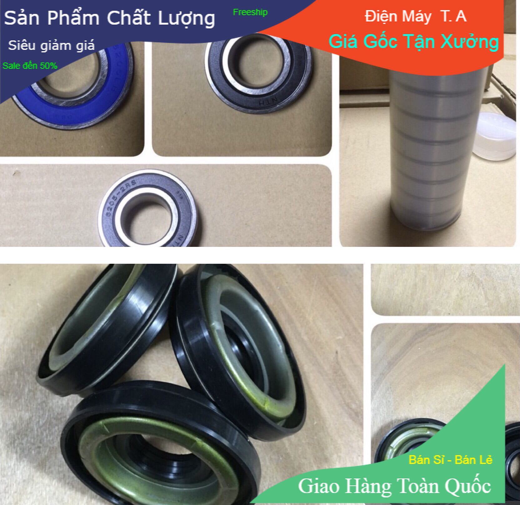 Combo 10 bi 1 chiều 6205 + 10 phớt máy giặt sanyo
