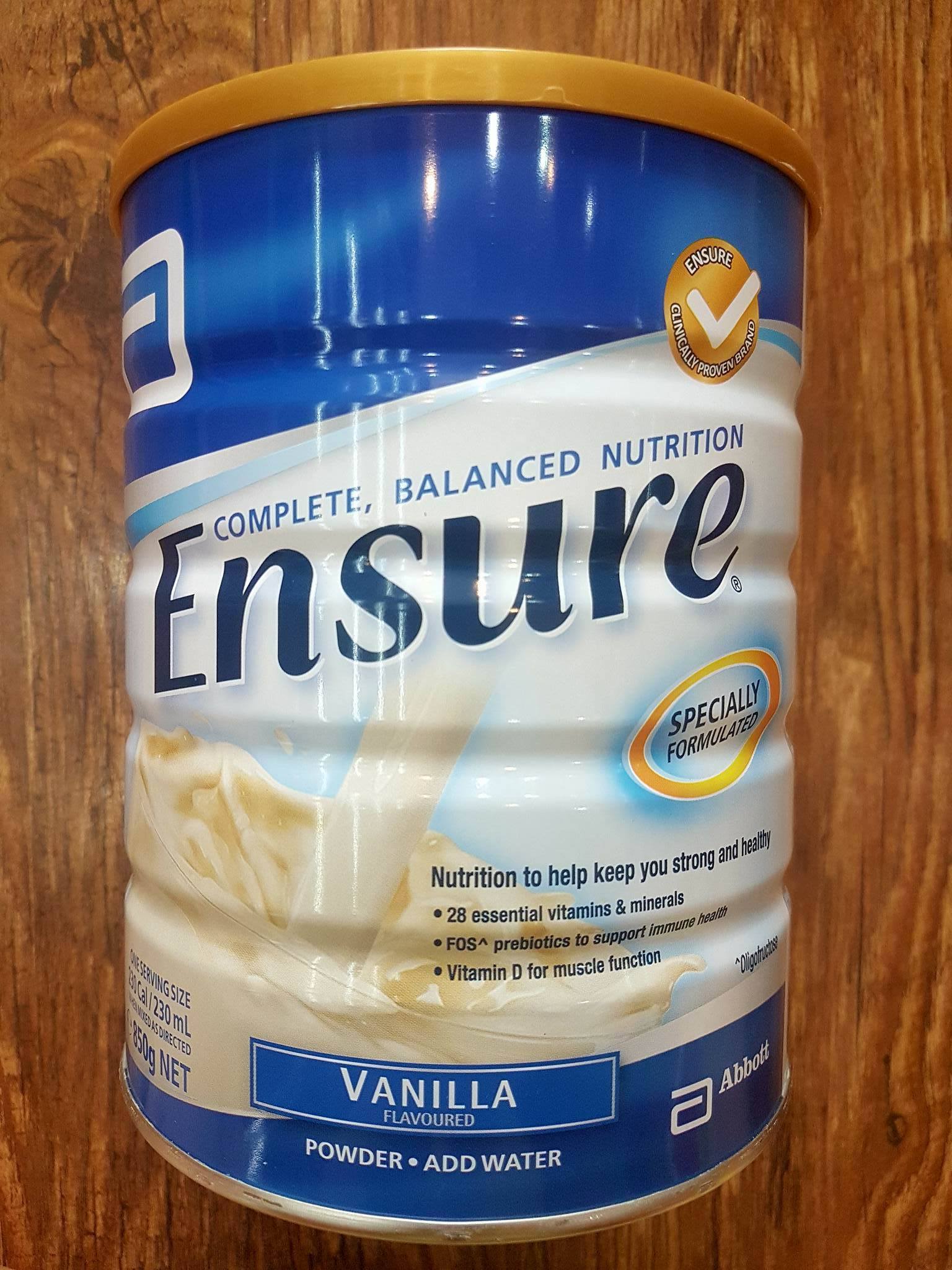 Sữa Ensure Úc hương Vanni 850g bổ sung vitamin và khoáng chất, thích hợp cho người gầy, người kém ăn, suy dinh dưỡng, người mới ốm dậy
