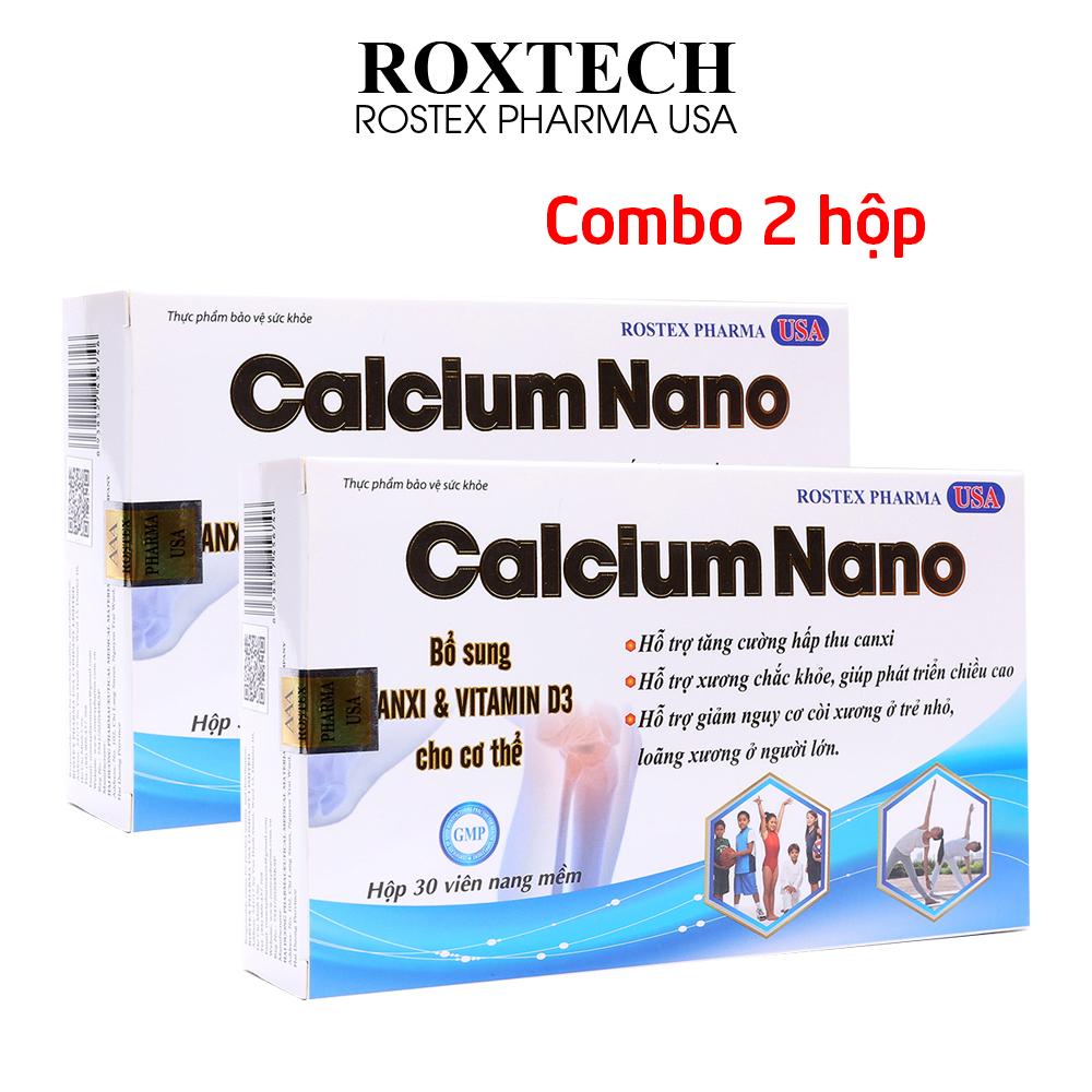 Combo 2 hộp Viên uống canxi Calcium Nano, omega 3, vitamin D3, kẽm giúp tăng chiều cao, chắc khỏe xương, ngừa loãng xương - 30 viên