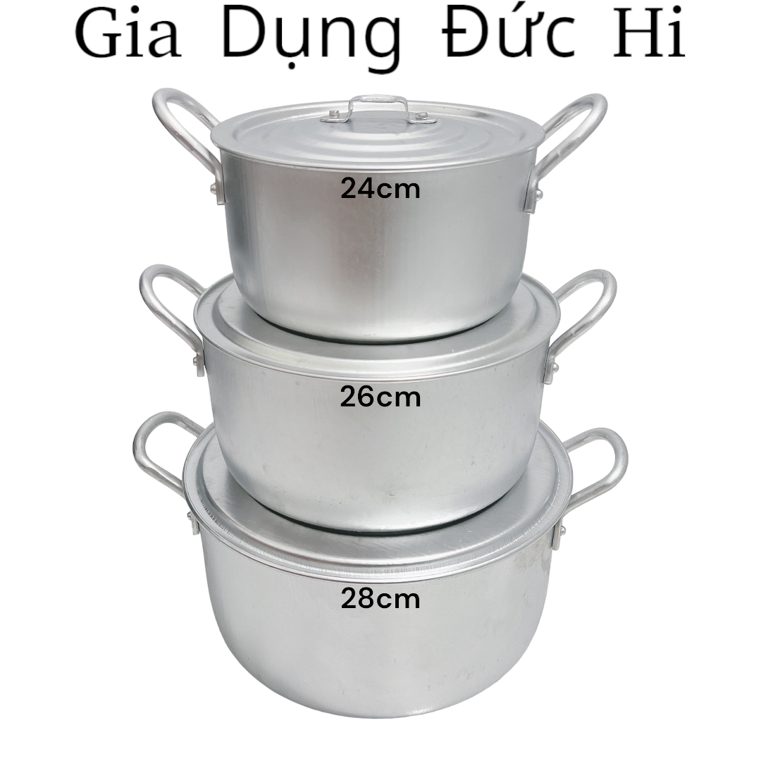 Bộ 3 nồi nhôm size 24cm 26cm 28cm