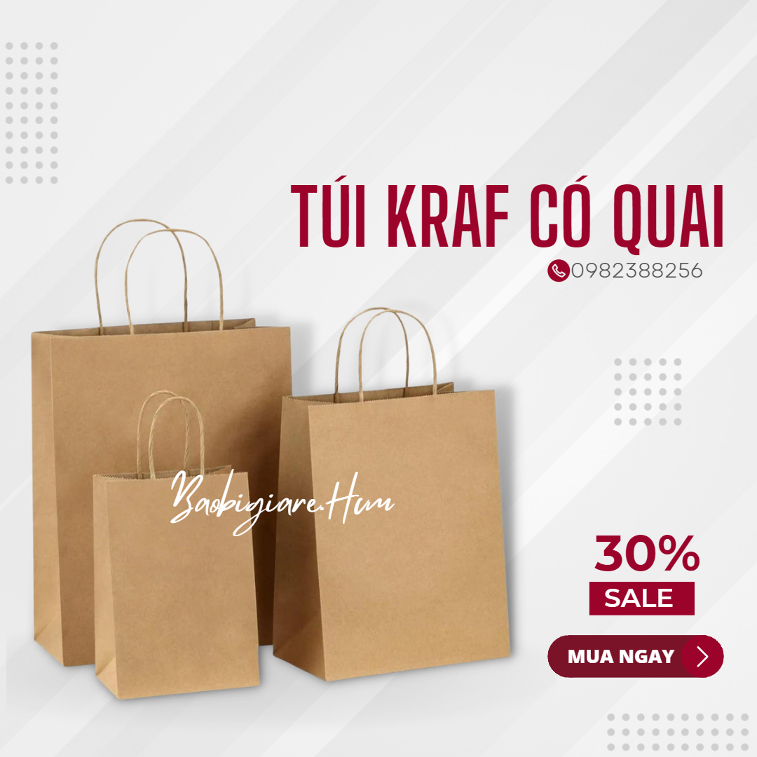 TÚI GIẤY KRAFT CÓ QUAI 100 % GIẤY KRAFT