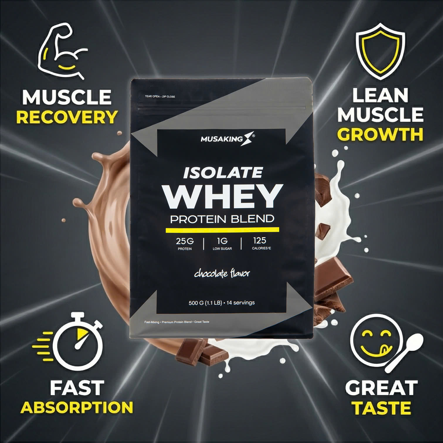 SỮA TĂNG CƠ GIẢM MỠ WHEY ISOLATE TÚI 500G MUSAKING [HÀNG CHÍNH HÃNG]