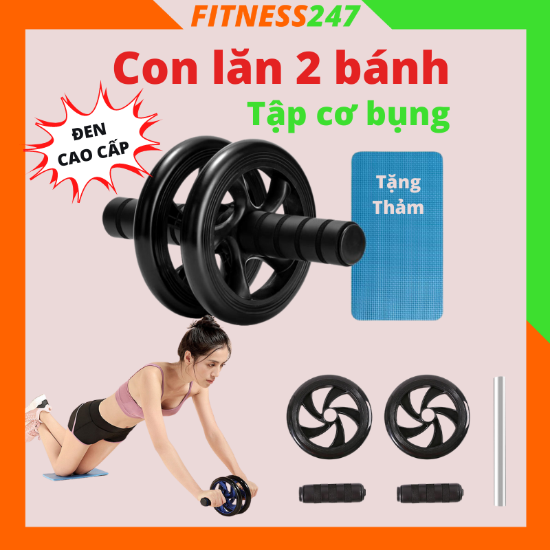 Con lăn tập cơ bụng 2 bánh ab wheel, dụng cụ máy tập cơ bụng tập gym tại nhà