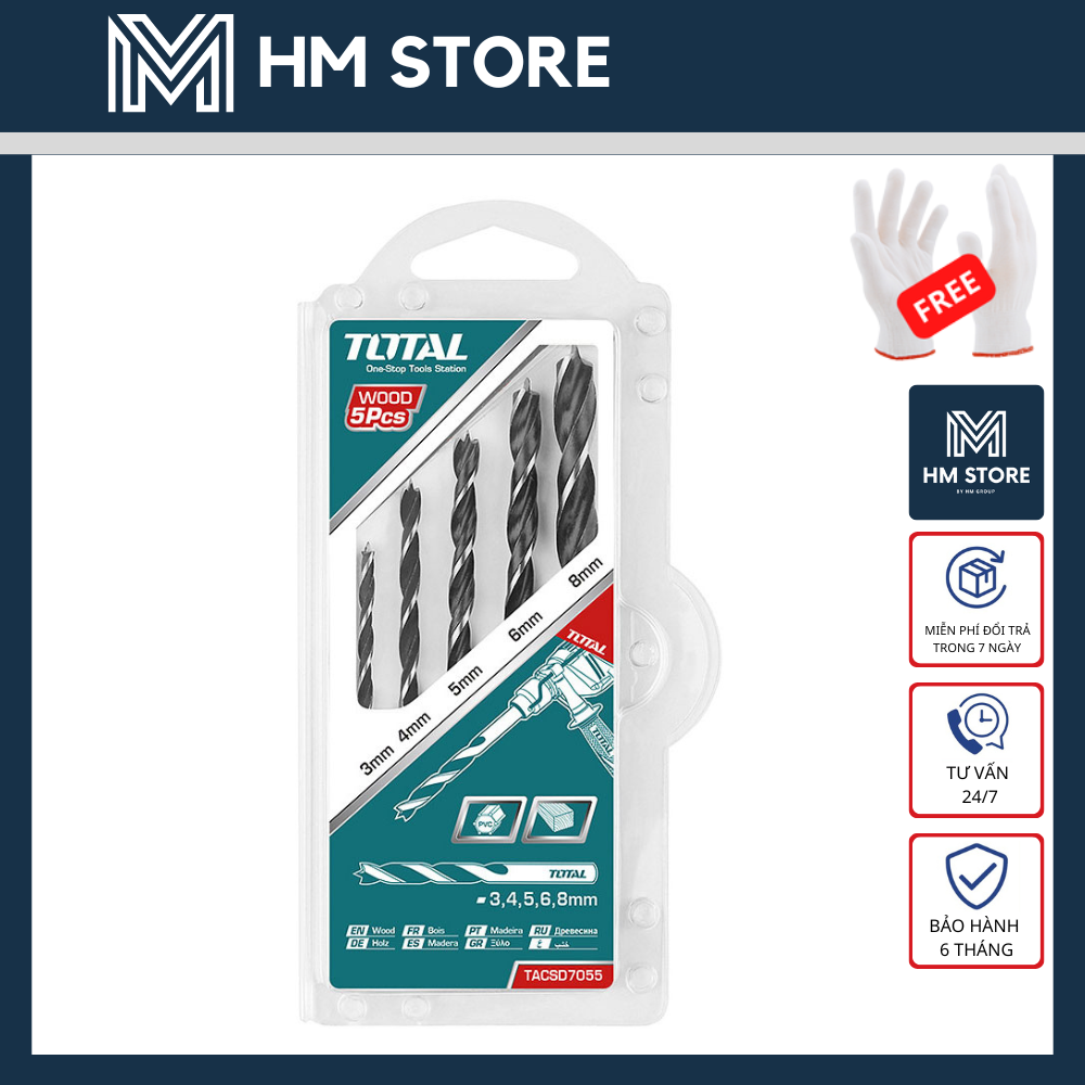 Bộ 5 mũi khoan gỗ total - tacsd7055 - hàng chính hãng