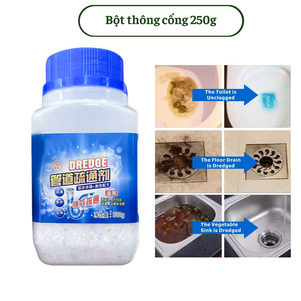 Bột thông tắc cống cực mạnh - thông tắc cống, đường ống, bồn cầu, bồn rửa, lavabo 250g