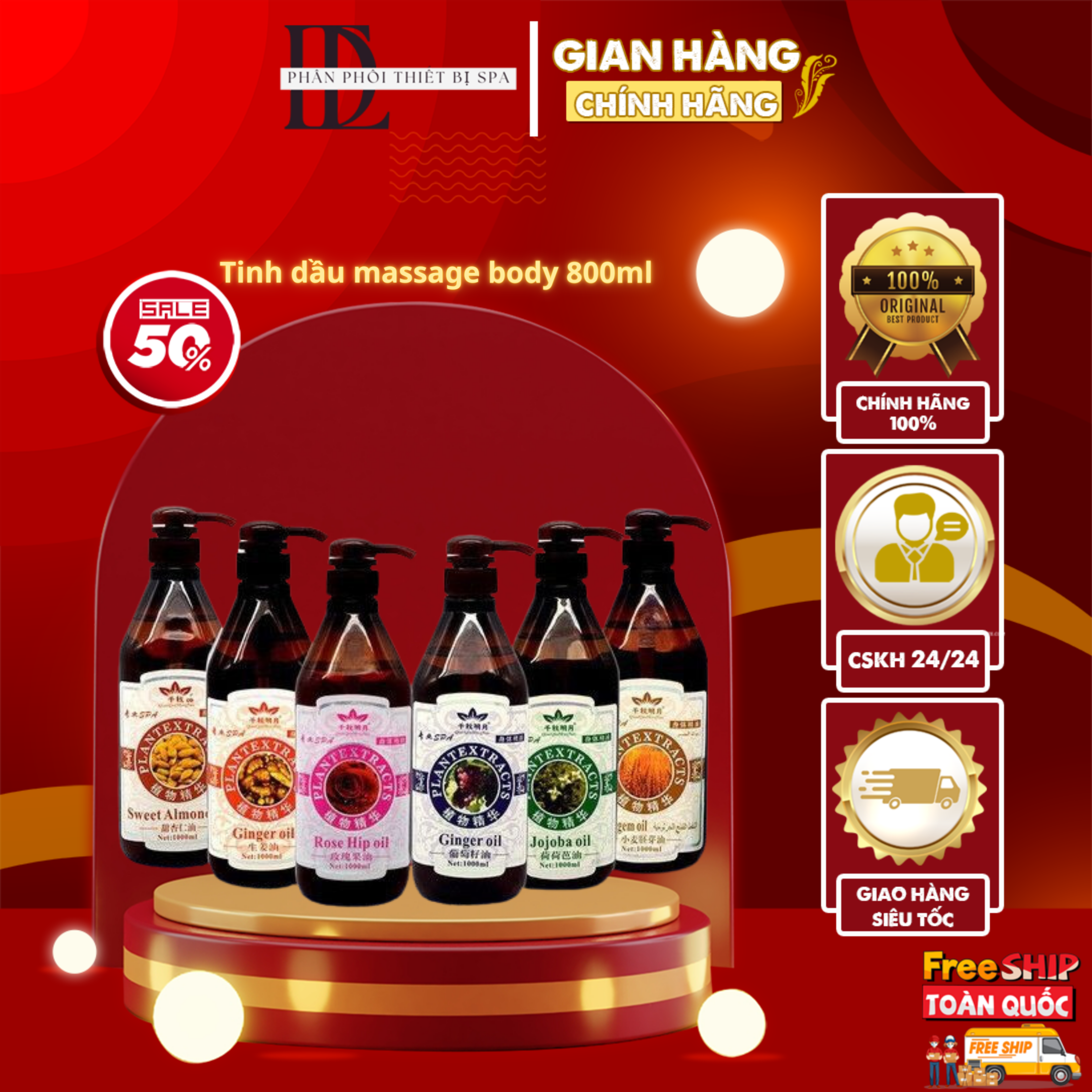 Tinh dầu massage body 800ml tinh dầu 8 hương vị đến từ thiên nhiên dùng massage
