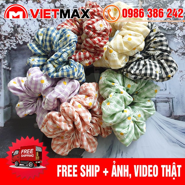 🎁 Dây Buộc Tóc (Cột Tóc) Scrunchies Vải Thô Caro Hoa Cúc Thời Trang Hàn Quốc