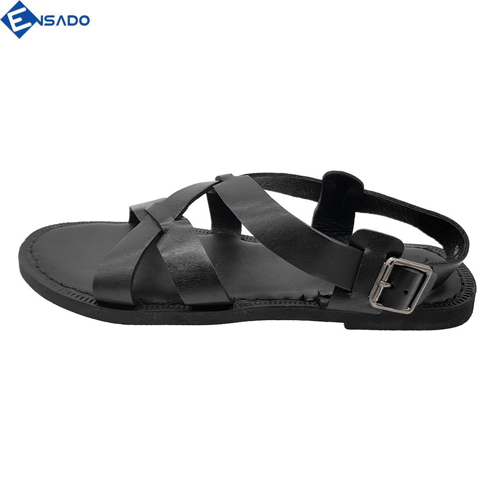 Dép Quai Hậu Nam Giày Sandal Nam Da Bò Thật Ensado DE9916 (Đen)
