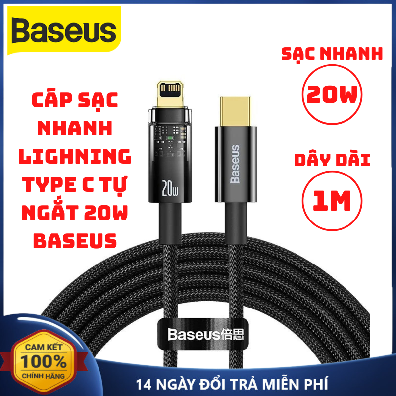 Cáp sạc nhanh tự ngắt iphone 20w baseus type c to lightning dây sạc tự ngắt iphone cáp sạc tự ngắt khi pin đầy