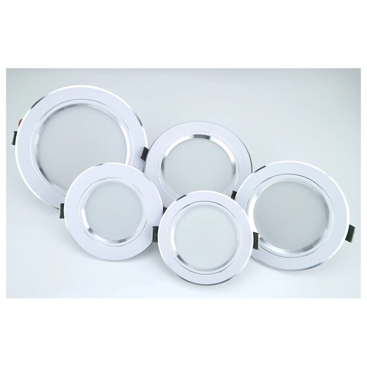 Combo 20 đèn led âm trần 7w 3 chế độ - đèn downlight 7w viền bạc - đế nhôm