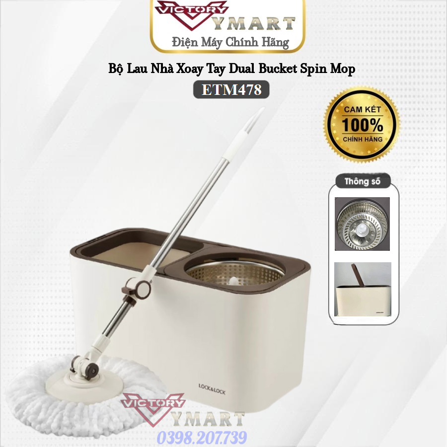 Bộ lau nhà xoay tay lock&lock dual bucket spin mop etm478 - hàng chính hãng