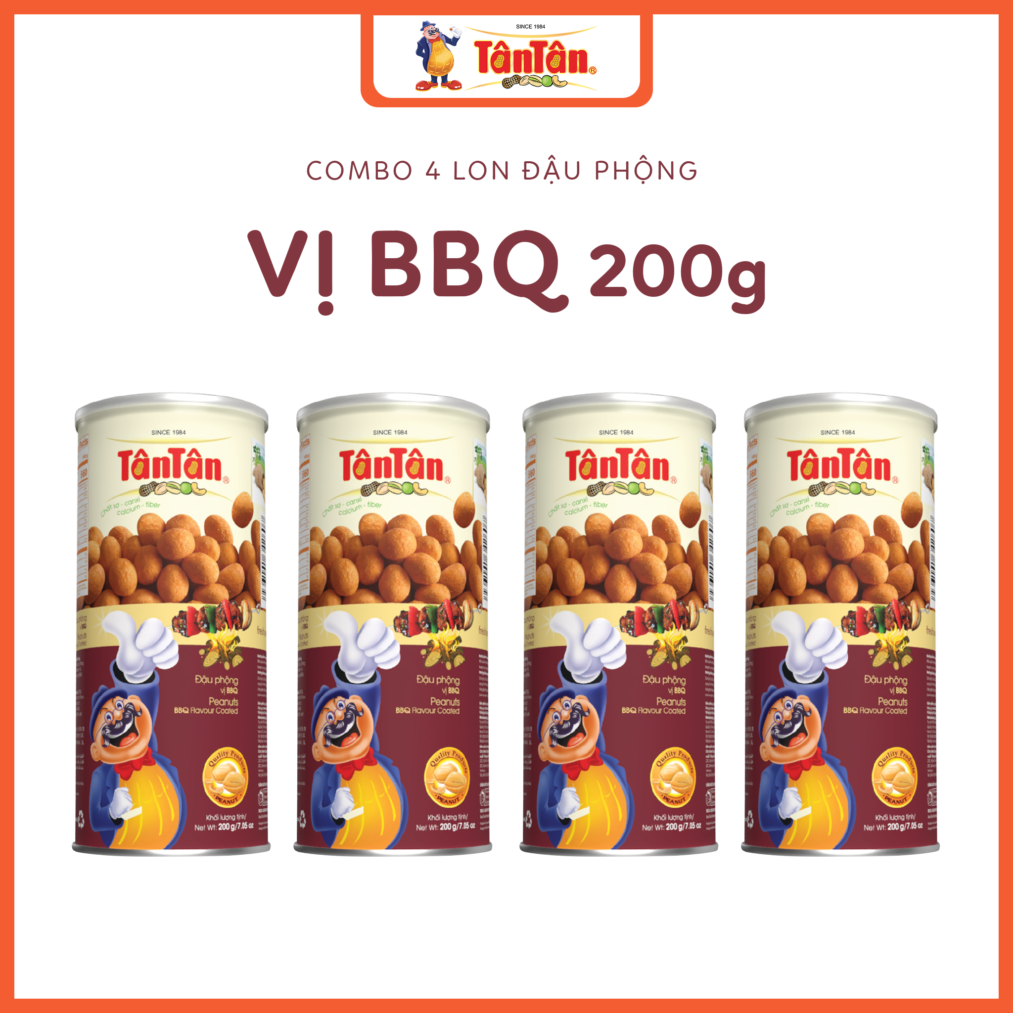 Combo 4 lon đậu phộng vị bbq tân tân 200g