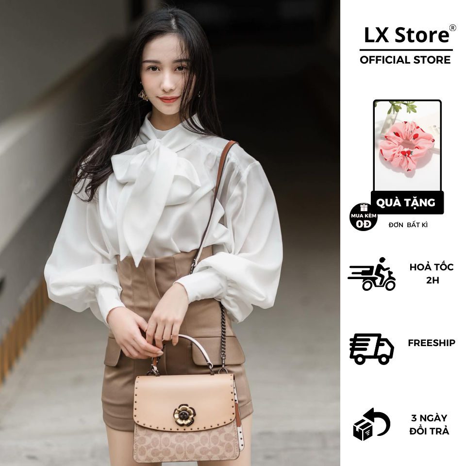Áo tay phồng cổ điển cột nơ