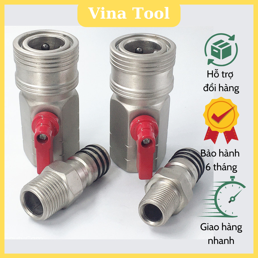 Van nối hơi có khóa ren 13mm, ren 21mm, van hơi có khóa