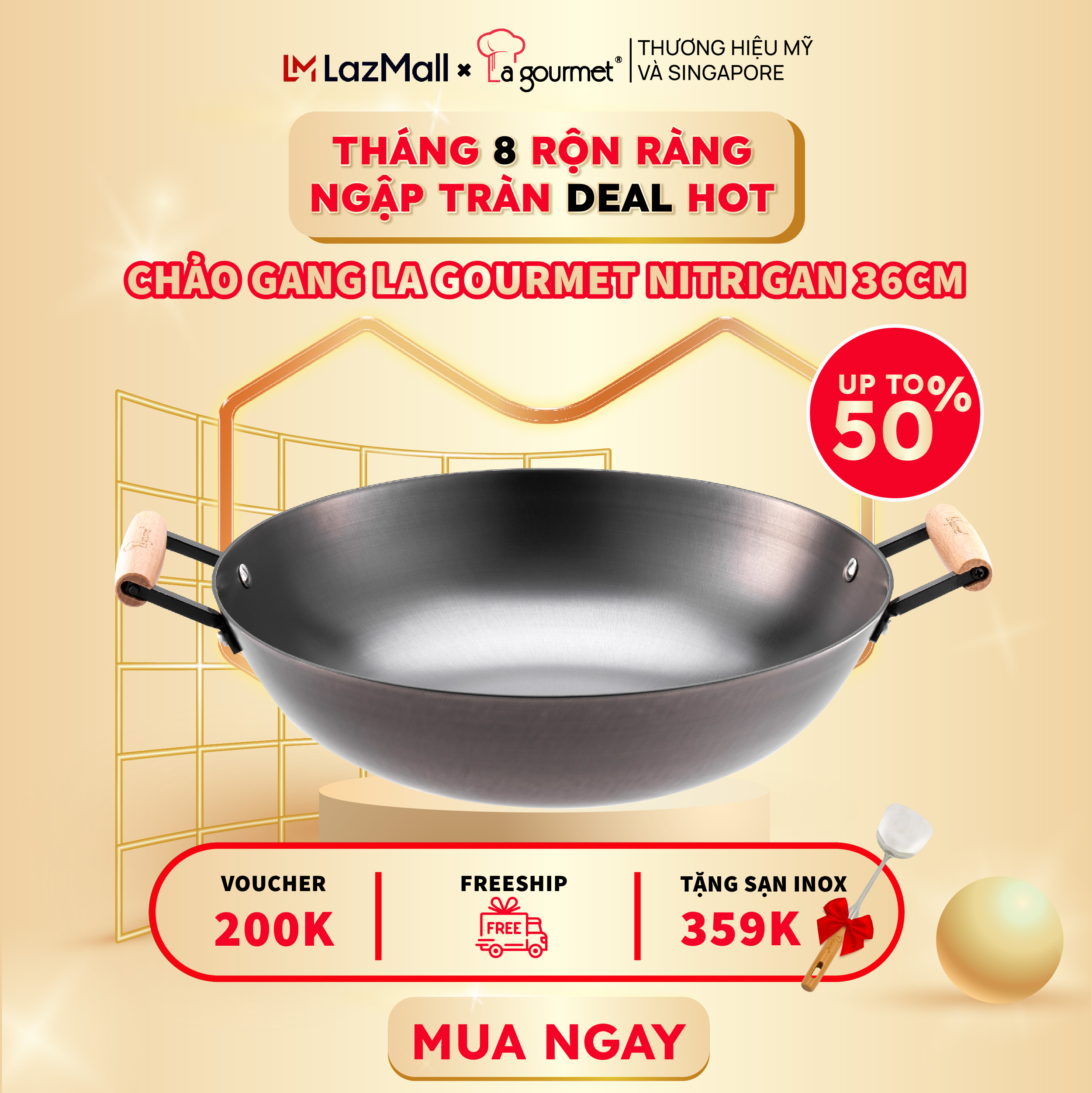 Chảo gang Nitrigan La gourmet 2 Tay cầm  36Cm-Chính hãng-sử dụng bếp từ-347671